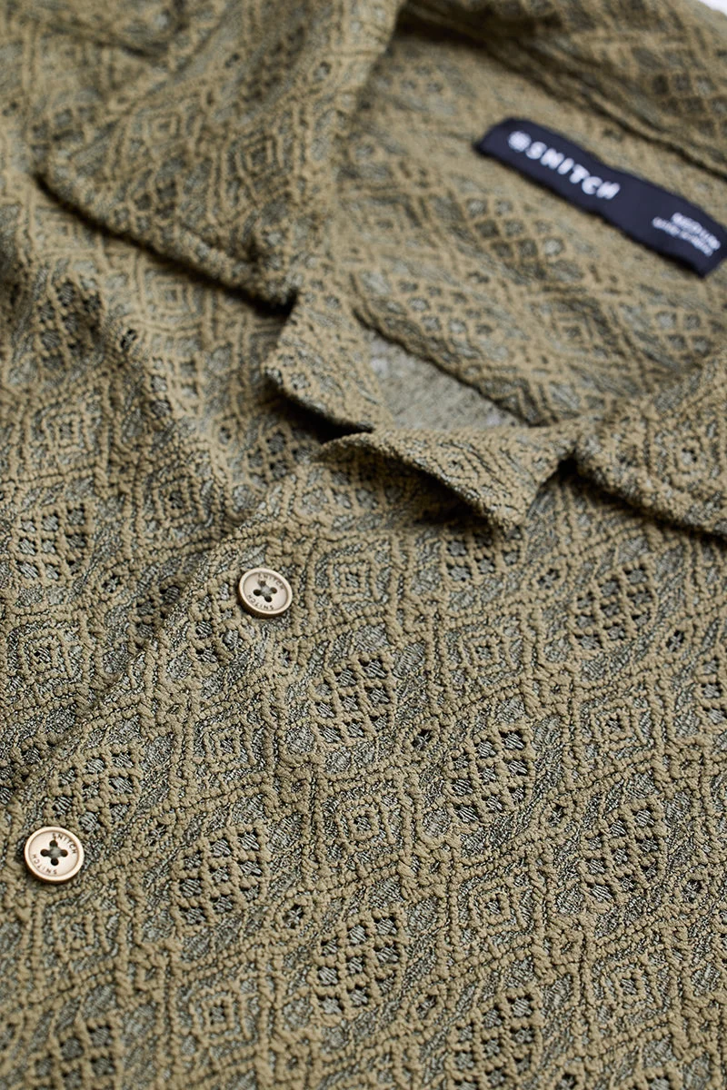 SNITCH Olive Self-Design Crochet Shirt
